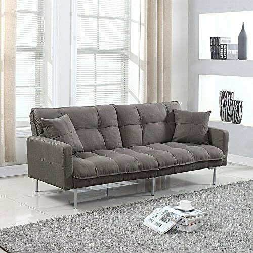 WXYQY Modern Grey Sofa Futon Bed Tufted Biscuit Sleeper Couch, Silver Chrome Legs Living Room Furniture Set Sofa Bed