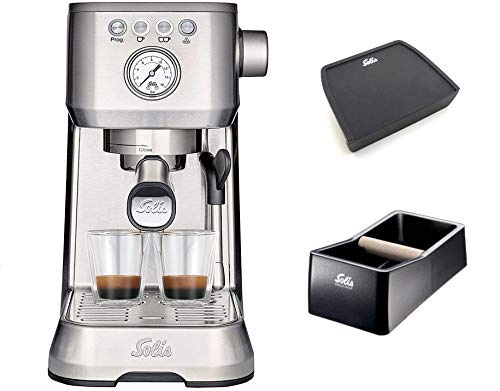 Solis Barista Perfetta Compact Programmable Espresso Machine Bundle w/ Tamping Mat & Knockbox, Stainless Steel