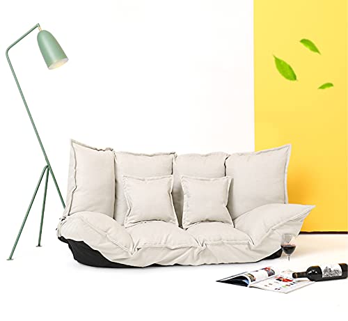 Lazy Sofa,Rpvati Sofa Bed Floor Cute Futons Sets w/2 Pillows, Adjustable/Folding/Comfortable TV Gaming Floor Couch,Sleeping Laying Entertainment Couch for Living Room&Bedroom - US Stock (White)