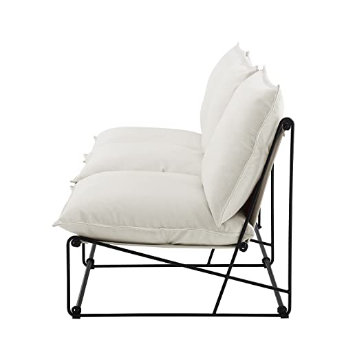 Art Leon 3-Seat Sofa Couch, Modern Linen Fabric Upholstered 3 Seats Sofa Sleeper, Small Space Sofa for Living Room Bedroom, Office, Apartment, Off White