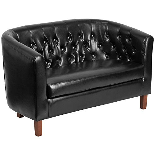EMMA + OLIVER Black LeatherSoft Tufted Loveseat