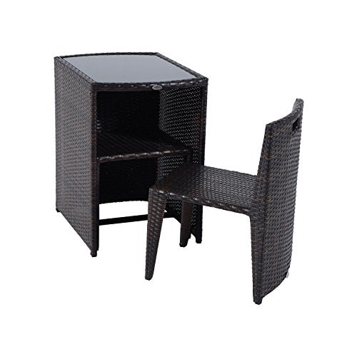 Outsunny 3 Piece Chair and Table Rattan Wicker Patio Nesting Furniture Set