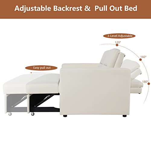 GURLLEU Sectional Sofa with Pull-Out Couch Sleeper Sofabed, 3 SEAT, Cream