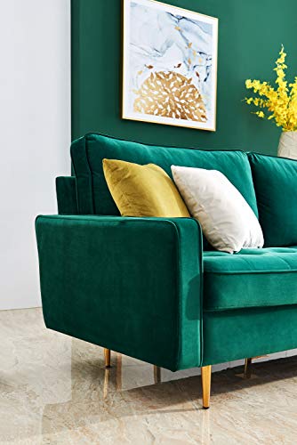 Emerald Green Velvet Fabric Sofa Couch,JULYFOX 71 inch Wide Mid Century Modern Living Room Couch 700lb Heavy Duty with 2 Throw Pillows