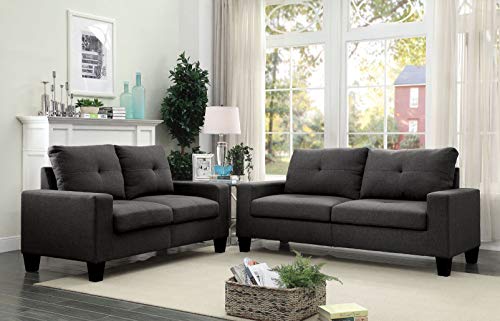 MOEO 2 Piece Living Room Sectional Sofa Sets, Modern Tufted Back Upholstered Couch Furniture, Track Arm Classic Mid-Century Style, Three-Seat Chair & Loveseat, Heavy Gray