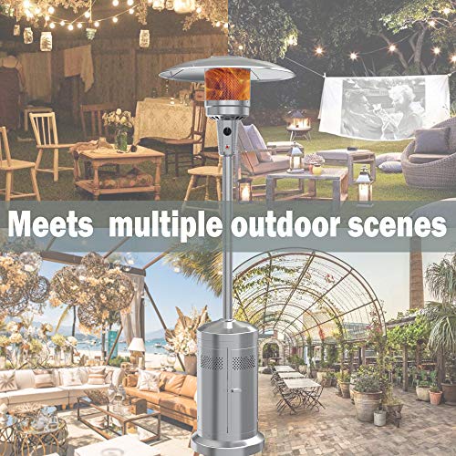 Gas Patio Heater with Wheels，48,000 BTU of outdoor heaters for patio propane for Commercial and Household Use，Stainless Steel Outdoor Propane Heater ,with CSA Certified for Garden