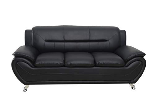US Pride Furniture Elegant Black Faux Leather 79.2’’ Wide Tight Living Room Firm Back Support & Solid Stainless Steel Legs (S5395-5399) Sofas
