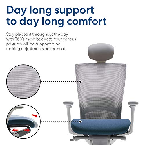 SIDIZ T50 Home Office Desk Chair : Ergonomic Office Chair, Adjustable Headrest, 2-Way Lumbar Support, 3-Way Armrests, Forward Tilt Adjustment, Adjustable Seat Depth, Ventilated Mesh Back