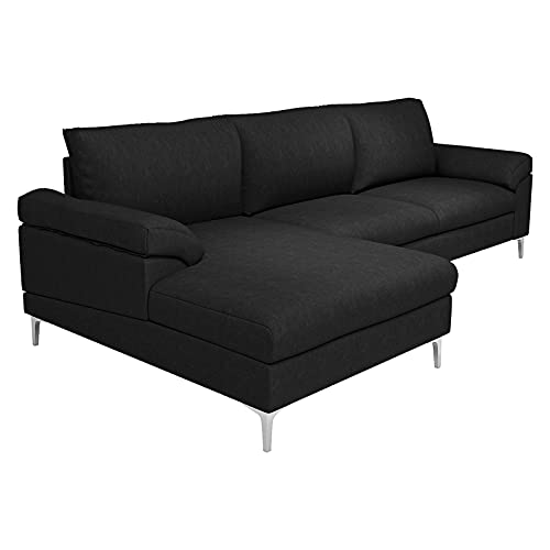 L Shape Velvet Fabric Sleeper Sectional Sofa with Extra Wide Chaise Couch for Living Room (Black AA)