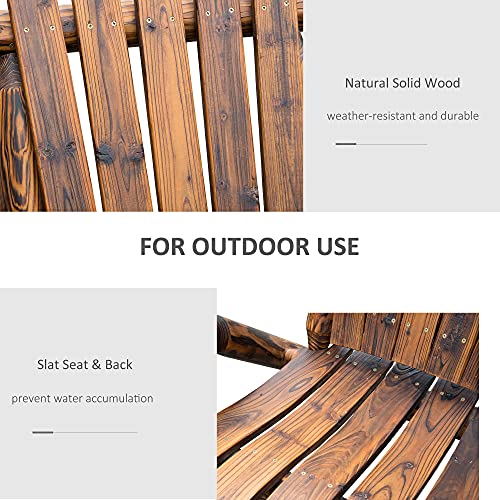 Outsunny Wooden Double Adirondack Chair Loveseat with Inset Ice Bucket, Rustic Aesethic, & Weather-Resistant Materials