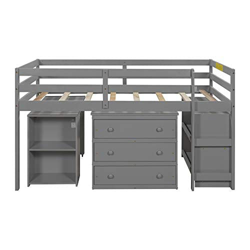 Harper&Bright Designs Low Study Twin Loft Bed with Desk and Cabinet, Grey