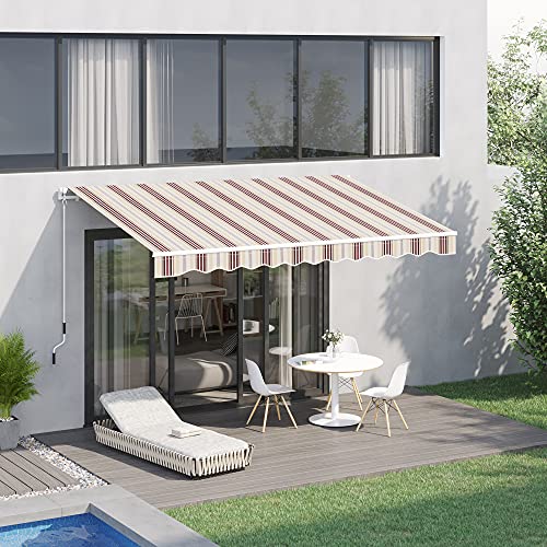 Outsunny 13' x 8' Manual Retractable Sun Shade Patio Awning with Durable Design & Adjustable Length Canopy, Red
