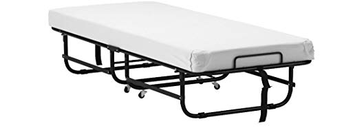 LUCID Rollaway Folding Guest Bed with 4 Inch Memory Foam Mattress - Rolling Cot - Easy Storage - Cot