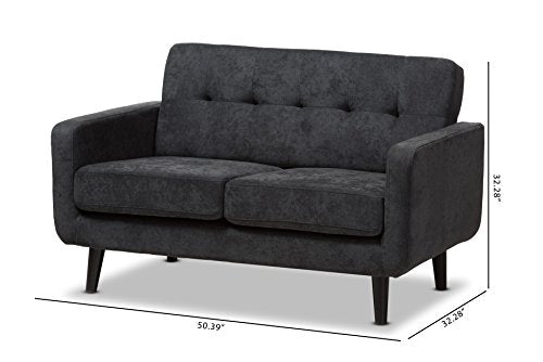 Baxton Studio Carmena Loveseat, Dark Grey