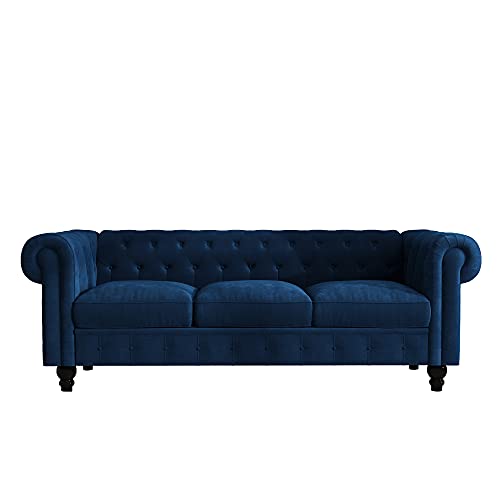 Olodumare Chesterfield Velvet Sofa for Living Room,Mid-Century Upholstered Couch with Rolled Arms and Tufted Cushions 88