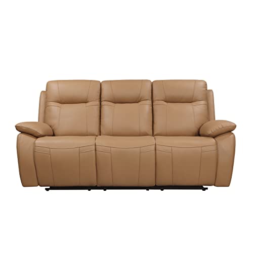 Leather Manual Reclining Sofa, Camel
