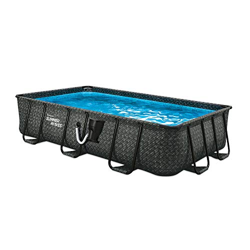 Summer Waves 13 Foot x 7 Foot x 39.5 Inch Above Ground Herringbone Outdoor Rectangle Frame Swimming Pool Set with Filter Pump, Ladder, and Filter Cartridge