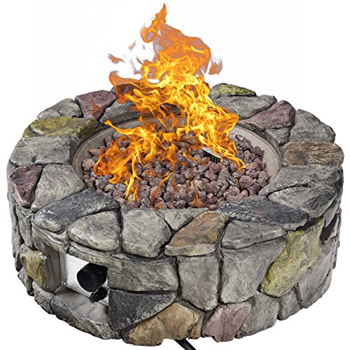 Giantex Gas Fire Pit, 28 Inch 40,000 BTU Propane Fire Pit Outdoor w/ Natural Stone, Cover, ETL Certification, Stainless-Steel Gas Burner w/ Electronic Ignition Lava Rock (Gray)