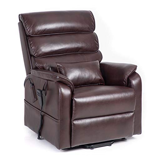 Irene House Dual OKIN Motor Lift Chair Recliners for Elderly Infinite Position Lay Flat Recliner Up to 300 LBS Soft Leather Electric Power Lift Recliner Chair Sofa with Side Pocket (Brown Leather)