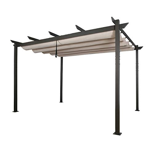 Ulax Furniture Outdoor 10'x13' Extra Large Aluminum Pergola with Sun Shade Gazebo Beige Canopy, UV Resistant Fabric