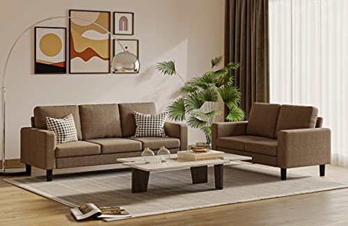 Panana 2 Piece Upholstered 3-Seat Sofa and Loveseat Small Sofa Set (Brown)