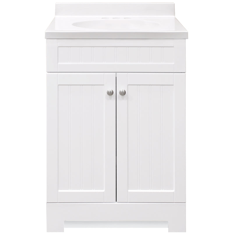 Continental Cabinets Single Satin White Vanity Combo 24 in.   W X 18 in.   D X 33-1/2 in.   H