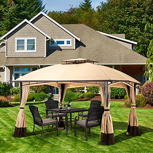 PAMAPIC 10'x12' Gazebo for Patios, Outdoor Gazebos Waterproof, Gazebo Canopy with Mosquito Net (Beige)…
