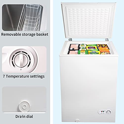ANLONGLI Horizontal Freezer Belt Chest Freezer Removable Storage Basket, Top Open Door Freezing Machine for Home and Kitchen/Dorm/Bar/Office, 7 Temperature Settings 3.5 cu.ft