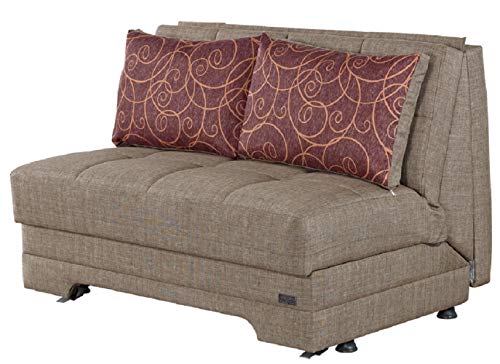 BEYAN El Paso Collection Armless Convertible Love Seat / Sleeper with Easy Access Storage Space, Includes 2 Pillows, Dark Brown