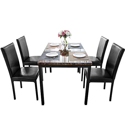 PovKeever Harper Bright Designs 5Pcs Dining Set Kitchen Table Set Dining Table and 4 Leather Chairs