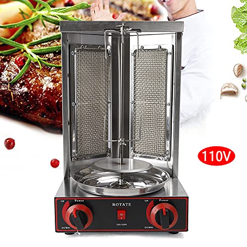 Vertical Gas Broiler, 110V 3000W Vertical Gas Shawarma Machine Fried Chicken Grill Spinning Doner Kebab Grill Machine Broiler w/2 Burner and Pipe