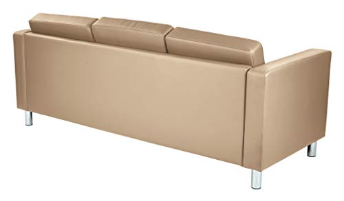 OSP Home Furnishings Ave Six Pacific Sofa with Padded Box Spring Seats and Silver Metal Legs, Dillon Buff Faux Leather