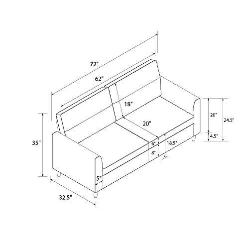 Novogratz Concord Sofa, Small Space Living Room 3 Seater, Pocket Coil Cushions, Gray Velvet