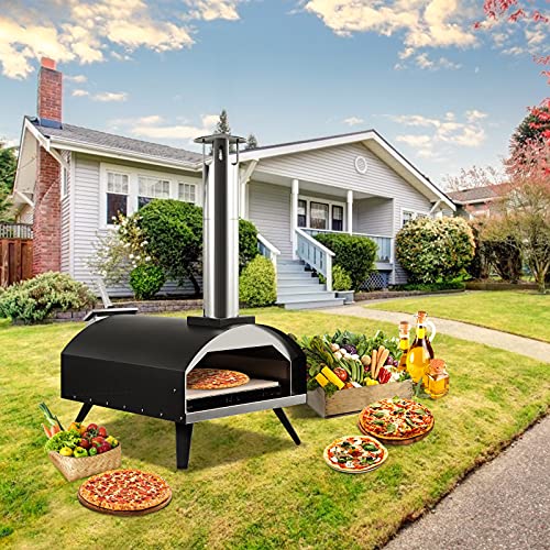 Outdoor Pizza Oven, Portable Pizza Oven with Pizza Stone & Peel,Stainless Steel Wood Fire Pizza Maker for Outdoor Backyard Cooking