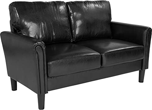 Flash Furniture Bari Upholstered Loveseat in Black LeatherSoft