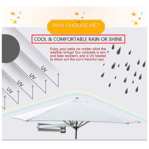 HLMBQ Large Garden Parasol 2.2m/7.2ft Round Wall Mount Patio Umbrella,Cantilever Parasol Aluminium Frame Polyester Canopy Sunshade Protection Folding Tilting