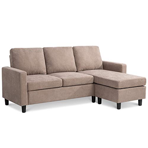 Shintenchi Convertible Sectional Sofa Couch, Modern Linen Fabric L-Shaped Couch 3-Seat Sofa Sectional with Reversible Chaise for Small Living Room, Apartment and Small Space (Light Brown)