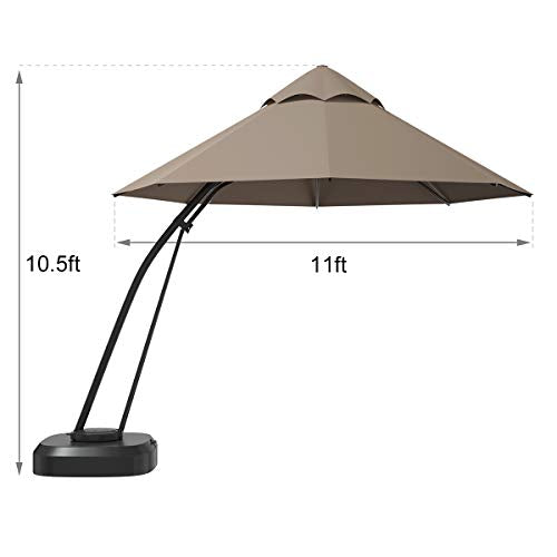 Tangkula 11 FT Offset Patio Umbrella, Aluminum Frame Double Top Hanging Umbrella with Weight Base, 360° Rotation Outdoor Market Umbrella for Backyard, Pool, Beach