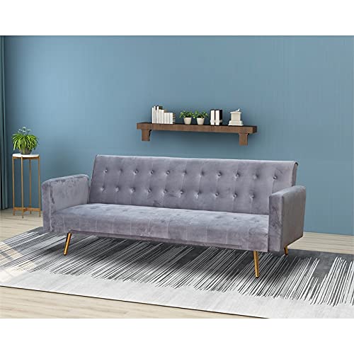 Kingway Furniture Jeffery Velvet Convertible Sofa in Light Gray