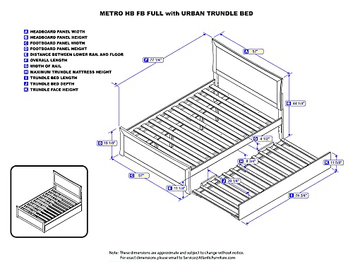 Atlantic Furniture Metro Platform Bed with Matching Foot Board and Twin Size Urban Trundle, Full, White