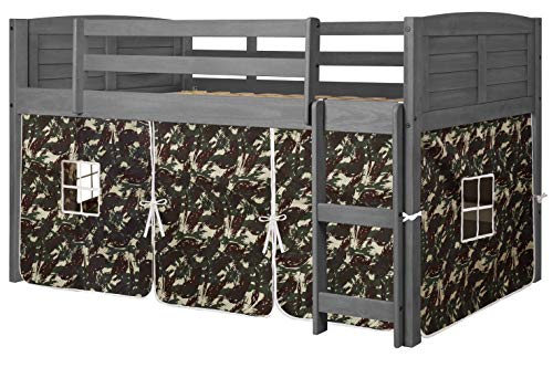 DONCO KIDS Louver Low Loft Bed with Camo Tent, Twin, Antique Grey