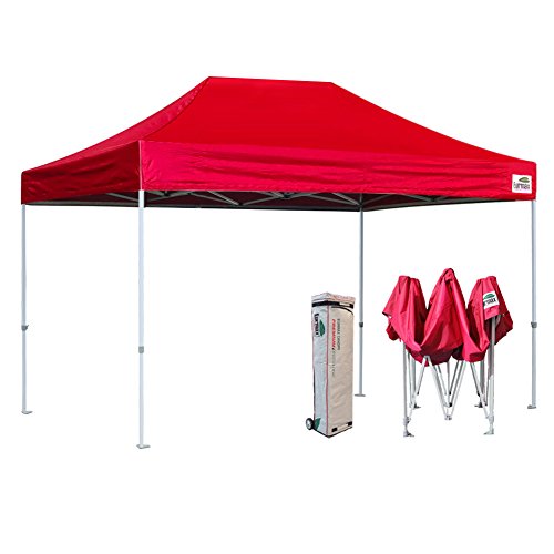 Eurmax 10x15 Ft Premium Ez Pop up Canopy Instant Canopies Shelter Outdoor Party Gazebo Commercial Grade Bonus Roller Bag (Red)