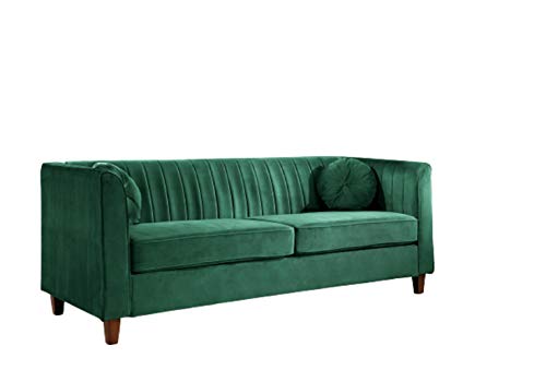 US Pride Furniture Soft Elegant High Density Foam 81’’ Wide Emerald Green Velvet Chesterfield Tight Back Living Room Removable Cushion & Solid Wood Legs (S5530-5535) Sofas