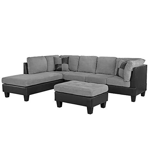 Casa Andrea Milano Modern Microfiber and Faux Leather Sofa and Ottoman Set, 102