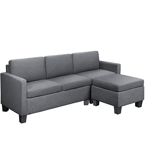 Flamaker Convertible Sectional Sofa L-Shaped Couch 3-seat Modern Fabric Reversible Sofa Couch (Deep Grey)