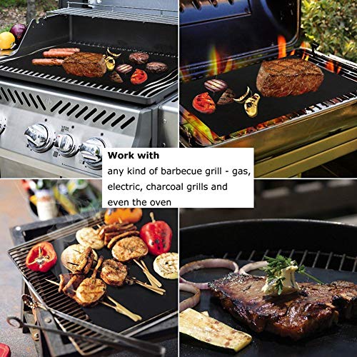 SAMHENG Grill Mat Set of 6-100% Non-Stick BBQ Grill & Baking Mats - FDA-Approved, PFOA Free, Reusable Easy to Clean - Works on Gas, Charcoal, Electric Grill More - 15.75 x 13 inch (Black)