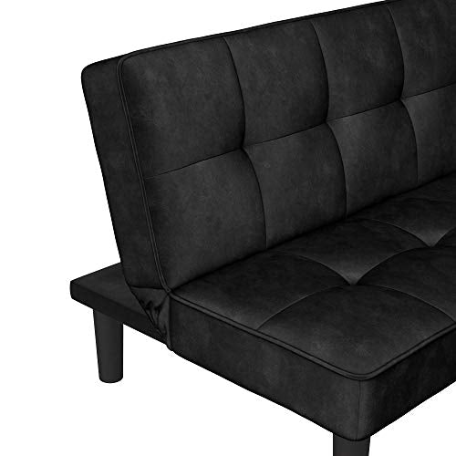 REALROOMS Tyler Futon, Convertible Sofa Bed & Couch, Black Velvet