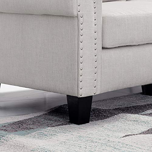 2 Piece Mid Century Modern Upholstered Sofa and Loveseat Sets Couch Living Room Furniture, Beige