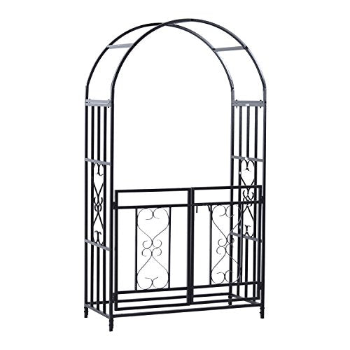 Outsunny Outdoor Metal Garden Arbor Arch with Double Gate, Weather-Fighting Black Epoxy Coating, & Steel Construction
