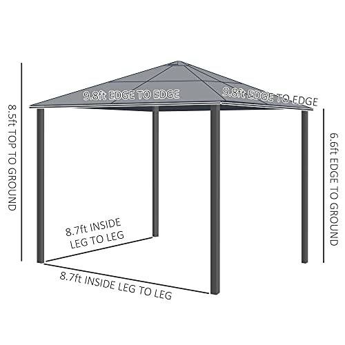 Outsunny 10' x 10' Aluminum Frame Patio Gazebo Canopy with Polycarbonate Hardtop Roof, Mesh Net Curtains, & Durability